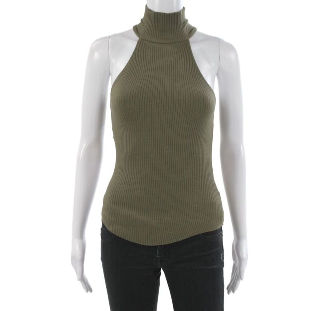 The Range Womens Basic Sleeveless Turtleneck Tank Green Viscose Size XS